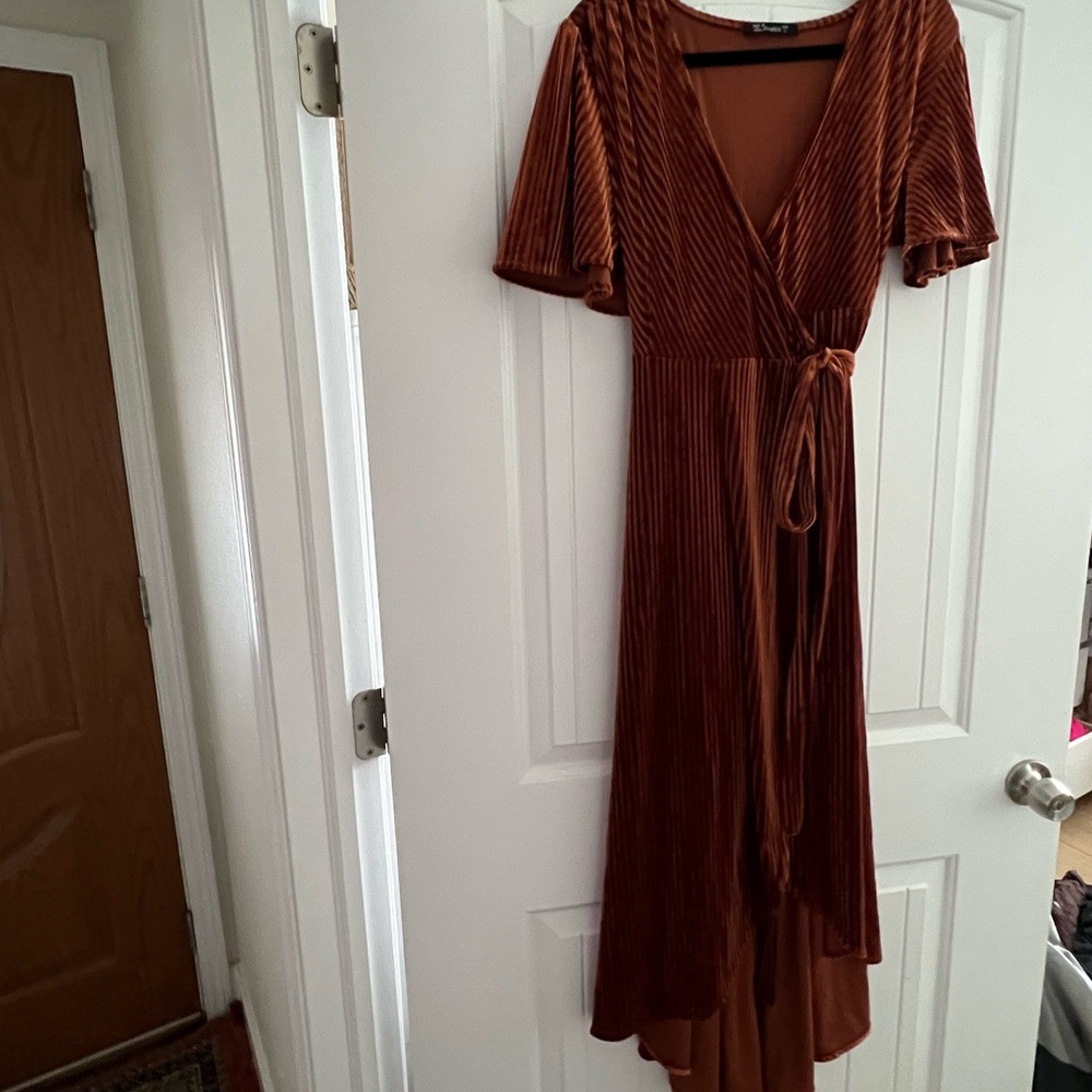 Velvet Burnt Orange Wrap Dress